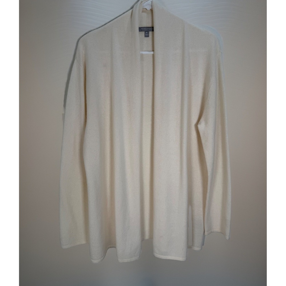 Neiman Marcus Sweater 100% Cashmere Womens Sz XL Cardigan Ivory Classic Soft!